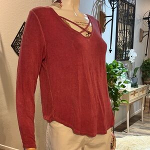 Women's Red V-Neck Top